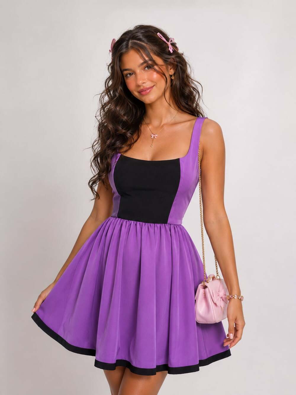 Jay Godfrey 95% Silk Y2K Barbiecore Purple Black Fit Flare Party Dress 4